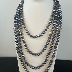 #11 Elegant Gray Glass Pearl Necklace 90 inches